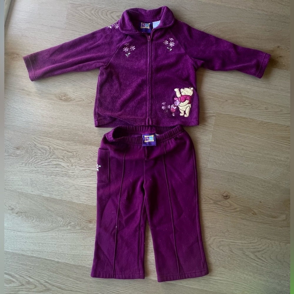 90s POOH Purple Fleece Jacket and Pants Set with Winnie the Pooh